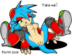 alpha_channel anthro becky becky_the_hedgehog boots breasts fingerless_gloves footwear gloves green_eyes nipples original_character plump_labia presenting purity purity_the_hedgehog pussy sonic_(series) sweat