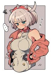 belly belly_button elphelt_valentine guilty_gear guilty_gear_strive itsuka_neru large_breasts leather solo solo_female tight_clothing white_hair