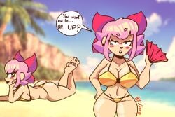 beach bikini brawl_stars melodie_(brawl_stars) palm_tree pink_hair ribbon tagme