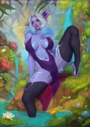 barefoot big_breasts blue_eyes blue_hair blue_skin breasts busty clothed clothed_female curvy curvy_body curvy_female curvy_figure curvy_hips curvy_thighs dress elf feet hips loincloth long_hair nightborne pale-skinned_female pale_skin pose posing solo stockings thick_thighs thighs tigrsasha toe_ring toes warcraft white_hair wide_hips world_of_warcraft wow