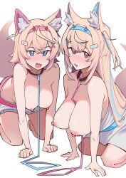 2girls :3 all_fours animal_ears areolae bare_shoulders big_breasts blush cleavage collar collarbone crawling cute cute_fang dismassd dress exposed_breasts female female_only full-face_blush fuwamoco fuwawa_abyssgard hololive hololive_english hololive_english_-advent- large_breasts leash leash_and_collar leashed_collar light_skin long_breasts looking_at_viewer mococo_abyssgard multiple_girls nipples no_bra nude nude_female on_all_fours perky_breasts pink_nipples raised_eyebrows sagging_breasts sisters skinny skirt smile topless triangle_mouth virtual_youtuber