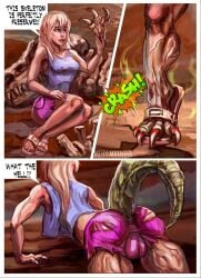 clothing dinosaur feet female hi_res human mammal misty_morning muscular reptile scalie smelly solo torn_clothing transformation