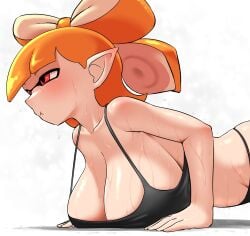 1girls alternate_breast_size bikini breasts female hi_res inkling inkling_girl kaori_(splatoon) large_breasts light-skinned_female light_skin long_hair navel nintendo nobunagapero orange_hair shiny_skin splatoon splatoon_(series) sweat sweaty sweaty_breasts tentacle_hair thick_thighs wide_hips