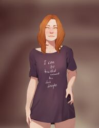 1girls bottomless bottomless_female bungie destiny_(game) destiny_2 female female_only freckles funny ginger ginger_hair guardian_(destiny) orange_hair oversized_clothes redraw searyn shirt shirt_only solo solo_female tagme tess_(searyn) text warlock_(destiny)