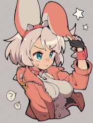 bunny_ears elphelt_valentine guilty_gear guilty_gear_strive itsuka_neru large_breasts leather solo solo_female tight_clothing white_hair