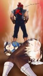 1boy 1girls after_sex after_vaginal akuma ass ass_focus big_ass big_breasts blush chun-li cum cum_in_pussy cum_inside defeated defeated_heroine female gouki human impregnation josetomedasco large_legs male pantyhose shun_goku_satsu street_fighter