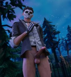 1boy bottomless erection face_paint fortnite male_focus male_only mexican mexican_male mrguild outdoors penis presenting salvador_(fortnite) skull skull_face_paint sugar_skull undressing