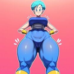 ai_generated big_breasts bulma_briefs cameltoe d-art_style dragon_ball repartz sweat thick_thighs tight_clothing tight_fit