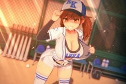 1girls anna_anon anna_skyler baseball_cap baseball_uniform big_breasts breasts huge_breasts original original_character solo_female twintails