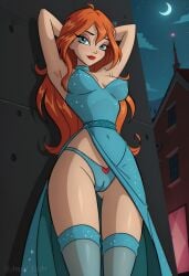 4kids_entertainment ai_generated angel_light angel_light_(artist) bloom_(winx_club) blue_eyes cameltoe ginger_hair nickelodeon panties rainbow_(animation_studio) stockings winx_club