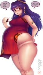 bbw belly_overhang big_belly big_female blush blush chubby chubby_female dress embarrassed fat fat_ass fat_female fat_fetish fat_girl fat_woman fatty huge_belly kipteitei large_female long_hair obese obese_female overweight overweight_female pig plump pork_chop purple_hair ranma_1/2 shampoo_(ranma_1/2) speech_bubble thick_thighs tiger tight_clothing tight_fit tubby weight_gain