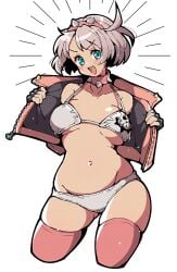 bikini elphelt_valentine guilty_gear guilty_gear_strive itsuka_neru large_breasts leather solo solo_female tight_clothing white_hair