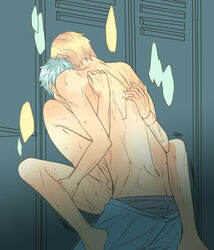 2boys anal blue_hair bottomless gay kise_ryouta kuroko_no_basuke kuroko_tetsuya lockers male multiple_boys sweat tagme topless yaoi