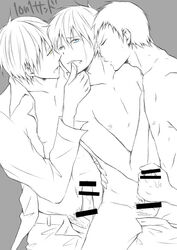 3boys anal aomine_daiki blue_eyes bottomless boy_rape censored closed_eyes clothed_male_nude_male clothed_on_nude cmnm cum cum_on_body cum_on_hand cum_on_upper_body forced_yaoi gay group_sex kise_ryouta kuroko_no_basuke kuroko_tetsuya male male_only malesub multiple_boys nipples pants_open penis rape sex tear tears threesome topless two_on_one yaoi yellow_eyes