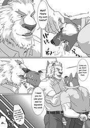 2boys canine censored clothing comic cum cum_on_mouth dialogue english_text feline forced_sex furry gay german_shepherd handcuffs licking lion male male/male male_only no_humans penis police ron9 shirt tongue translated trousers uniform yaoi