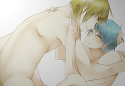 2boys anal blonde_hair blonde_hair_on_blue_hair blonde_hair_top blue_hair blue_hair_bottom bottomless closed_eyes domination gay kise_ryouta kuroko_no_basuke kuroko_tetsuya light_hair_on_dark_hair male multiple_boys tagme tear topless yaoi yellow_eyes