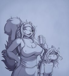 2024 accessory alcohol alicia_(jay_naylor) annoyed anthro beer beer_mug beverage big_breasts black_and_blue breast_envy breasts canid canine cleavage closed_eyes clothed clothing duo envy erect_nipples felid female fluffy fluffy_tail fox francine_(jay_naylor) greyscale hair hair_accessory hairband hi_res jay_naylor jealous long_hair mammal monochrome nipples no_bra open_mouth original_life_universe_(jay_naylor) pantherine simple_background sketch small_breasts snow_leopard tail