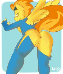 1girls anthro anthrofied anus ass breasts clothing equine eyewear female female_only friendship_is_magic furry hair horse looking_back lumo multicolored_hair my_little_pony pegasus pony presenting pussy raised_tail sketch solo spitfire_(mlp) text thick_thighs watermark wings wonderbolts_(mlp) wonderbolts_uniform