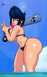 1girls ass beach bibi_(brawl_stars) big_ass big_breasts bikini black_bikini brawl_stars breasts juuzouthegoat legs side_view thick_thighs thighs