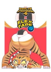 absurd_res anthro anus ass birth birth_denial blocked_birth bodily_fluids dreamworks felid female flex_tape furry genitals hi_res kung_fu_panda logo mammal master_tigress pantherine pr-egg-nant pregnant pregnant_female pussy pussy_tape solo tail tape tears teeth tiger