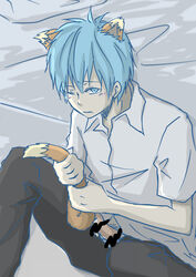 blue_eyes blue_hair blush cat_ears cat_tail censored erection kuroko_no_basuke kuroko_tetsuya male_only pants_open tagme