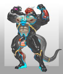 2024 2_horns abs anthro barazoku biceps big_muscles biped chastity_cage chastity_device curved_horn dragon griffin_(awpdragon) hi_res horn hypnosis luke_c419 male male_only mind_control muscular muscular_anthro muscular_male muscular_sub mythological_creature mythological_scalie mythology pecs scalie solo submissive submissive_anthro submissive_male transformation