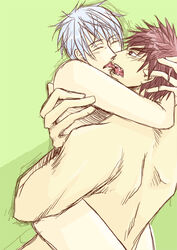 2boys blue_eyes blue_hair gay kagami_taiga kissing kuroko_no_basuke kuroko_tetsuya male multiple_boys red_eyes red_hair yaoi