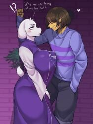 before_sex big_breasts frisk maimeetung smiley_face toriel undertale