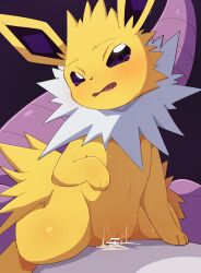 bodily_fluids censor_bar censored duo eeveelution erection female feral fur generation_1_pokemon genitals hi_res jolteon male male/female nidoking nintendo penetration penile penile_penetration penis pokemon pokemon_(species) purple_eyes pussy rumine tears vaginal_penetration yellow_body yellow_fur