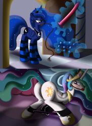 alicorn anal_beads anus ass ball_gag blue_eyes blush bondage crown cutie_mark dildo equine female friendship_is_magic gag hair horn horse imminent_sex multicolored_hair my_little_pony pink_eyes pony princess_celestia_(mlp) princess_luna_(mlp) princest pussy sex_toy siblings sisters two_tone_hair whip wings ziemniax