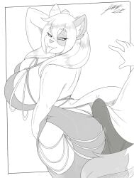 anthro ass big_breasts big_butt breasts bulge buttjob clothing domestic_cat duo erection erection_under_clothing felicia_(jwinkz) felid feline felis female hi_res hollow_hip_backless_chain_dress hot_dogging huge_breasts huge_butt jwinkz male mammal monochrome nah_i’d_take_backshots sex tagme tongue tongue_out