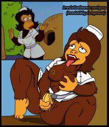 1girls anthro ape banana banana_in_pussy big_breasts breasts female female_masturbation female_only first_porn_of_character furry happy_face i.p_i.d masturbation monkey_girl nurse nurse_ape_(the_simpsons) nurse_uniform primate satisfaction solo the_simpsons