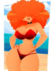 1girls 1milf 2023 beach beach_background big_hair black_choker cartoon_network choker clouds curly_hair curvaceous curvy eyes_covered female female_only ginger hair_bigger_than_head hair_covering_eyes hands_on_hips huge_breasts large_breasts milf orange_hair powerpuff_girls red_bikini red_head red_lips red_lipstick red_panties sand sara_bellum sea smile solo strapless_bikini strapless_bra thick_thighs twitter twitter_link western_cartoon xan-gelx(xan)