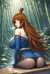 1girls ai_generated ass ass_focus auburn_hair bare_back bare_shoulders bench big_ass big_breasts breasts brown_hair bubble_ass bubble_butt dress female female_only forest from_behind fully_clothed green_eyes huge_ass huge_breasts lake large_breasts light-skinned_female light_skin lipstick long_hair looking_at_viewer looking_back makeup mature mature_female mei_terumi milf mommy nai_diffusion naruto naruto_(series) naruto_shippuden nature no_bra on_bench outdoors pantyhose pinup presenting presenting_self rear_view red_hair shuangshou_bao_jian sitting solo solo_focus stable_diffusion strapless strapless_dress terumi_mei thick_ass thick_thighs thighs top_heavy upper_body very_long_hair voluptuous wide_hips