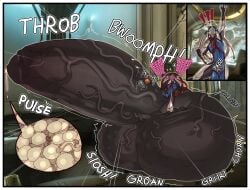 1boy before_and_after cum cum_drip flamingsanity hyper hyper_balls hyper_penis male male_only nezha_(warframe) penis_expansion penis_growth transformation transformation_sequence warframe