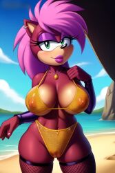 ai_generated ass beach breasts hips magenta_body oiled pink_hair seductive sky sonia_the_hedgehog sonic_(series) sonic_underground sun tagme thighs