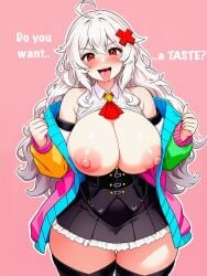 1girls ahoge big_breasts breasts breasts_out clothed clothed_female curvaceous curvy curvy_body curvy_female curvy_figure erect_nipples erispheria exposed_breasts female female_focus hi_res high_resolution hourglass_figure hourglass_figured_female huge_breasts inviting nipples pleasure_face red_eyes saliva_on_tongue suggestive suggestive_look suggestive_pose suggestive_posing thick_legs tongue tongue_out twitch twitter virtual_youtuber voluptuous_female vtuber vtuberfanart white_hair wide_hips x_hair_ornament youtube youtube_hispanic