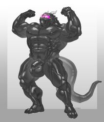 2024 2_horns anthro biped chastity_cage chastity_device dragon gay griffin_(awpdragon) hi_res horn hypnosis hypnotic_visor luke_c419 male male_only mind_control muscular muscular_anthro muscular_male muscular_sub mythological_creature mythological_scalie mythology scalie solo standing submissive submissive_anthro submissive_male