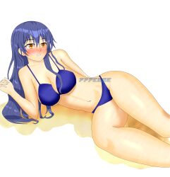 2d 777edge belly belly_button bikini blue_hair breasts brown_eyes date_a_live itsuka_shiori light-skinned_female long_hair solo solo_female thighs