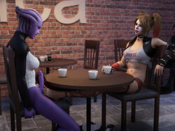 3d aria_t'loak asari barefoot batman:_arkham_knight batman_(series) breasts cleavage crossover dawadd dc dc_comics dickgirl erection feet female female_on_futa footjob futanari harley_quinn harley_quinn_(arkham) harley_quinn_(arkham_knight) intersex mass_effect penis toenail_polish toes