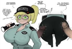 1boy 1futa 1girls annoyed artist_request ass big_ass big_breasts big_penis blush breasts bubble_butt cassie_(fnaf) clothed clothing color color_edit colored colored_inner_hair colored_sketch colored_skin dialogue electronics english_dialogue erect_penis erection female five_nights_at_freddy's five_nights_at_freddy's:_security_breach flashlight futanari gregory_(fnaf) hat huge_cock human imminent_rape male monochrome nipple_bulge nipples pawg penis_on_ass precum security_guard short_hair stuck transparent_clothing vanessa_(fnaf) vein veiny_penis