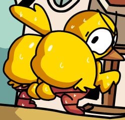 annoyed anthro ass avian balls beak bird bodily_fluids feathers genitals male male_only megabox nickelodeon non-mammal_balls solo sweat tail tail_feathers the_loud_house walt_loud