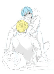 2boys anal blue_eyes blue_hair blush bottomless gay kise_ryouta kuroko_no_basuke kuroko_tetsuya male multiple_boys shirt_lift tagme tear yaoi