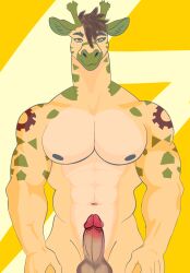 abs anthro arm_tattoo balls biped circumcised daddytwinkle erection genitals giraffe giraffid glans green_body green_eyes hi_res humanoid_genitalia humanoid_penis lontan male male_anthro mammal muscular muscular_anthro muscular_male nipples nude pecs penis solo tattoo