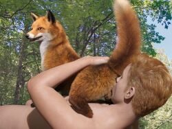 3d 4:3 ass balls butt_sniffing canid canine dipstick_tail duo feral feral_on_top forest forest_background fox fur genitals hi_res human human_on_feral interspecies larger_human light-skinned_male looking_at_another looking_back male male/male male_on_feral mammal markings nature nature_background nude orange_body orange_eyes orange_fur outside phinix plant quadruped raised_tail red_fox size_difference smaller_feral sniffing snout tail tail_markings tree true_fox zoophilia