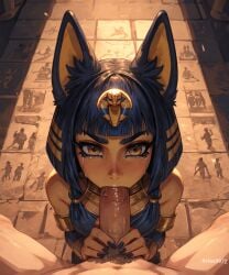 1boy 1girls ai_generated angry animal_crossing ankha ankha_(animal_crossing) anthro artas9972 athletic_female blowjob cat_ears catgirl deepthroat egyptian fellatio forced_oral furry furry_female human human_penetrating light-skinned_male mascara rape sucking tears