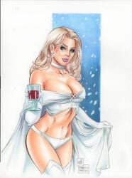 blonde_female blonde_hair blue_eyes breasts cleavage emma_frost female female_only large_breasts marissa_pope marvel marvel_comics mike_krome panties white_queen x-men