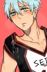 basketball_uniform blue_eyes blue_hair blush cum cum_on_body cum_on_upper_body facial kuroko_no_basuke kuroko_tetsuya male male_only solo