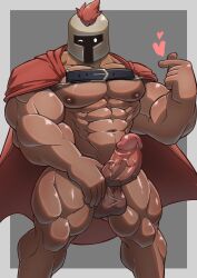 1boy abs balls bara big_balls big_muscles big_nipples big_pecs big_penis cape_only daddy dilf erection gay hair heart helmet helmet_only hisscovet human hunk knight male male_only masked_male muscular muscular_human muscular_male navel nipples nude pecs penis red_hair solo topless topless_male