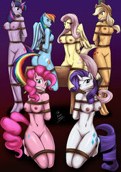 angry anthro applejack_(mlp) arms_behind_back arms_tied ass big_breasts blush bondage bound breast_bondage breasts captured dakuroihoshi embarrassed_nude_female equine female femsub fluttershy_(mlp) friendship_is_magic helpless hooves horn horse huge_breasts imminent_rape kneeling kuroihoshi looking_at_viewer mane_six_(mlp) multiple_girls multiple_subs my_little_pony nude pinkie_pie_(mlp) pole_tied pony pussy rainbow_dash_(mlp) rarity_(mlp) restrained rope scared slave smooth_skin twilight_sparkle_(mlp) unicorn vulnerable wince wings wooden_horse